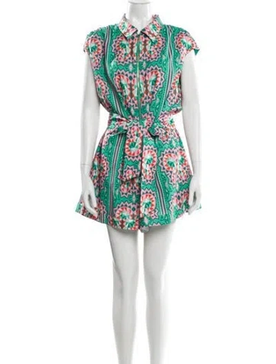 Pre-owned Emily Mccarthy Printed Romper In Green