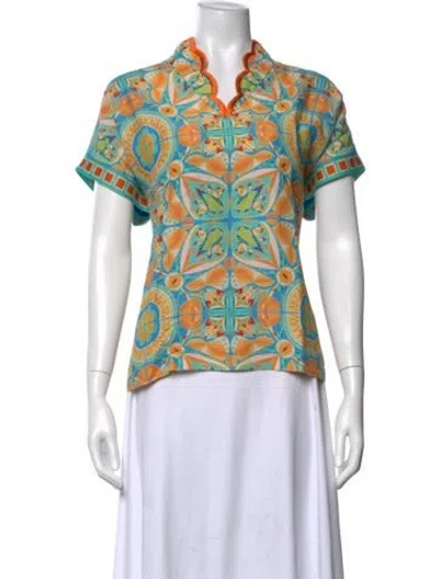 Pre-owned Emily Mccarthy Printed Short Sleeve Top In Multi