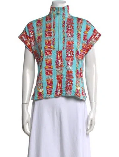 Pre-owned Emily Mccarthy Printed Short Sleeve Top In Multicolor