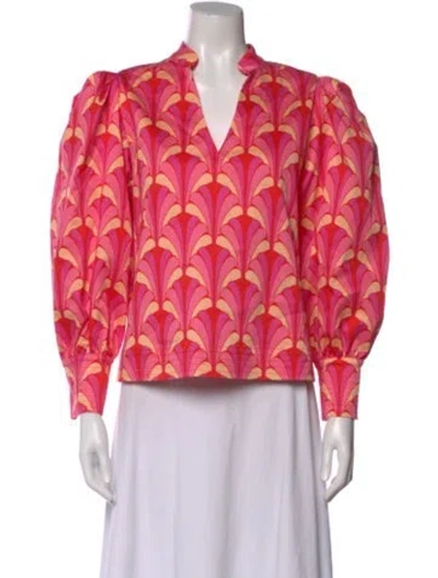 Pre-owned Emily Mccarthy Printed V-neck Blouse W/ Tags In Pink