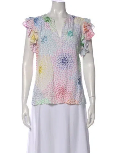 Pre-owned Emily Mccarthy Printed V-neck Top In Multi