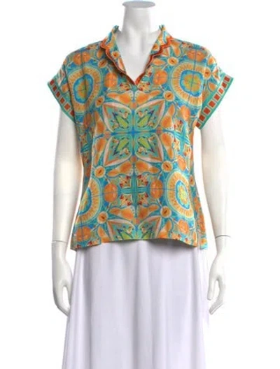 Pre-owned Emily Mccarthy Printed V-neck Top In Multicolor