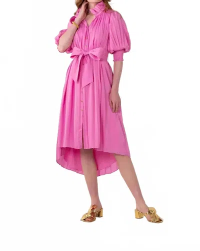 Emily Mccarthy Puff Short Sleeve Rowan Midi Dress In Fuchsia In Pink