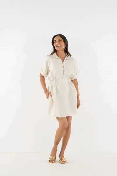 Emily Mccarthy Pullover Mini Dress In Sandshell Linen In White