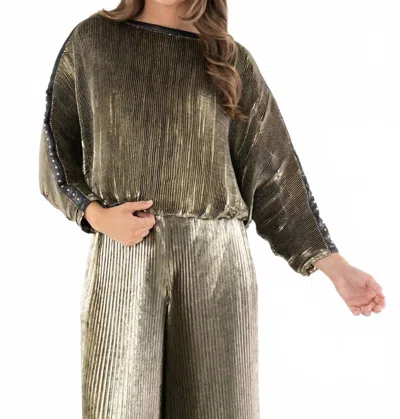 Emily Mccarthy Quinn Long Sleeve Top In Black/gold In Brown