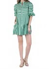 Emily Mccarthy Sadie Dress In Mist Green Stripe In Green