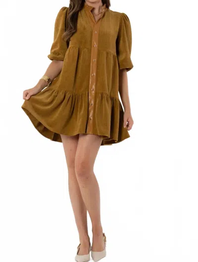 Emily Mccarthy Sadie Mini Dress In Tapenade Corduroy In Brown