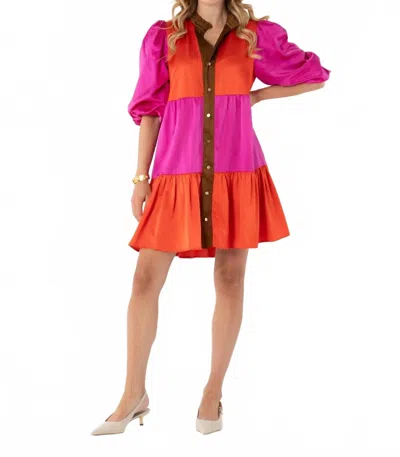 Emily Mccarthy Sadie Tiered Mini Dress In Venetian Colorblock In Multi