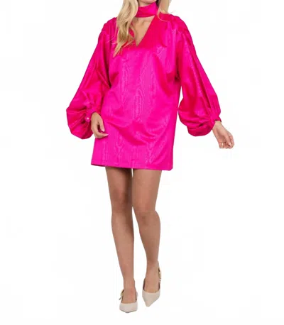 Emily Mccarthy Sasha Long Sleeve Mini Dress In Pink Faux Bois