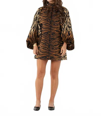 Emily Mccarthy Sasha Mini Dress In Tiger Jacquard In Brown