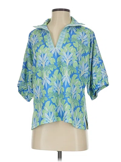 Pre-owned Emily Mccarthy Short Sleeve Blouse In Blue