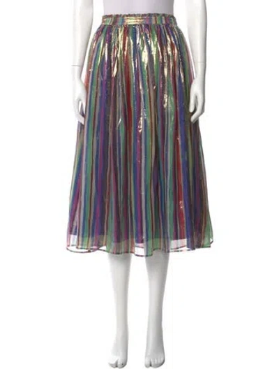 Pre-owned Emily Mccarthy Silk Midi Length Skirt W/ Tags In Multi