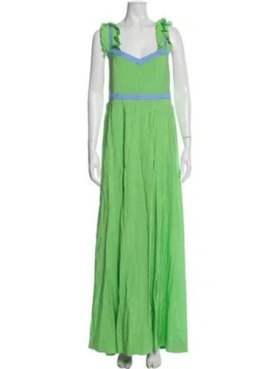 Pre-owned Emily Mccarthy Square Neckline Long Dress In Green