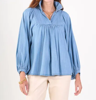 Emily Mccarthy Stella Top In Denim Chambray In Blue