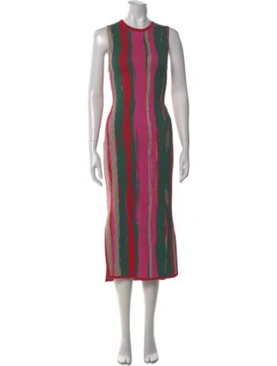 Pre-owned Emily Mccarthy Striped Long Dress In Green