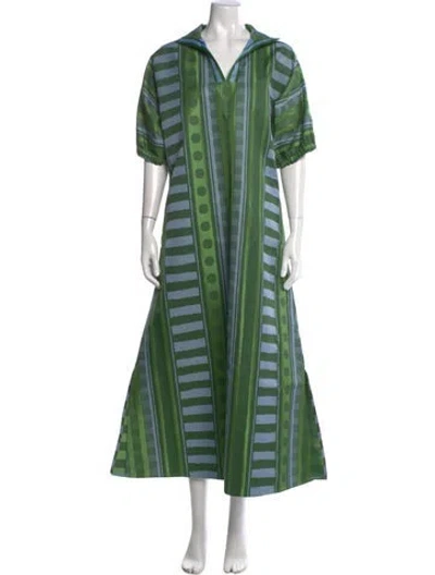Pre-owned Emily Mccarthy Striped Long Dress In Green