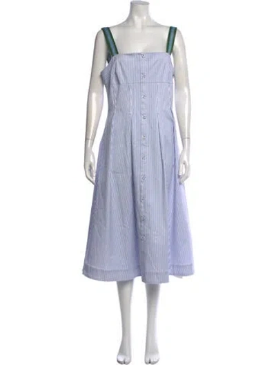 Pre-owned Emily Mccarthy Striped Midi Length Dress W/ Tags In Blue
