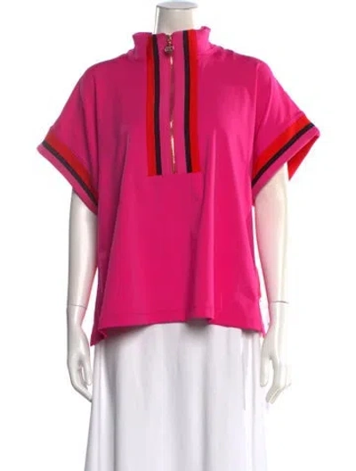 Pre-owned Emily Mccarthy Striped Mock Neck Top In Pink