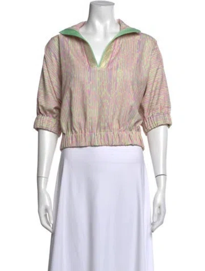 Pre-owned Emily Mccarthy Striped V-neck Crop Top In Pink