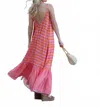 Emily Mccarthy Susannah Maxi Dress In Coral Pink Stripe In Multi