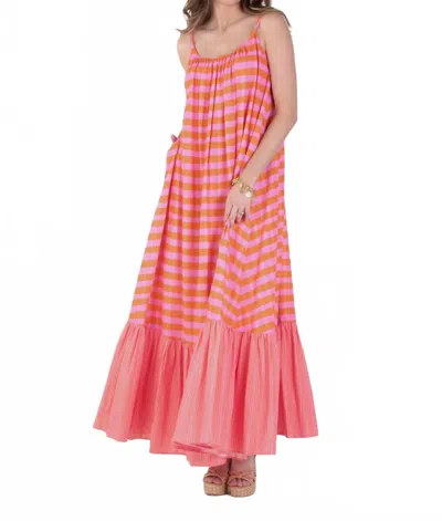 Emily Mccarthy Susannah Maxi Dress In Coral Pink Stripe In Multi