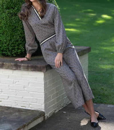 Emily Mccarthy Teddy Crop Trouser In Black Tonal Monogram In Gray