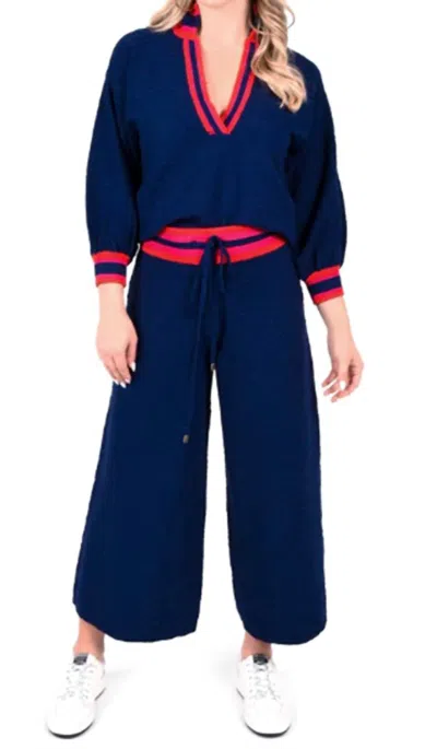 Emily Mccarthy Teddy Crop Trouser In Bleu Monogram In Blue