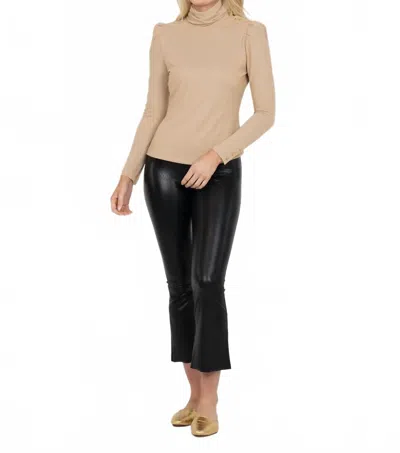 Emily Mccarthy Tessa Turtleneck Long Sleeve Top In Metallic Gold Knit In Brown