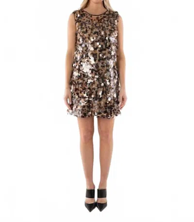 Emily Mccarthy Tory Mini Dress In Tortoise Shell Sequin In Brown