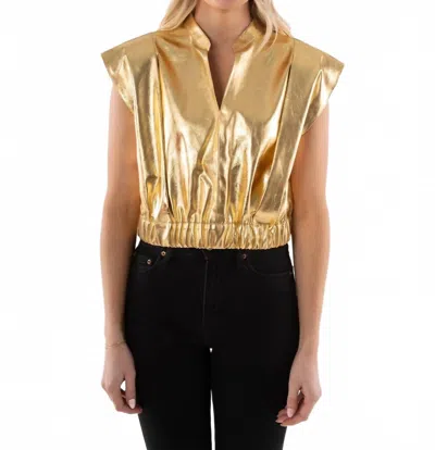 Emily Mccarthy Vegan Leather Evie Top In Gold Vegan Leather In Multi
