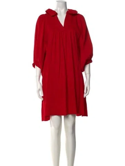 Pre-owned Emily Mccarthy V-neck Knee-length Dress In Red