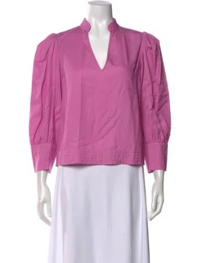 Pre-owned Emily Mccarthy V-neck Long Sleeve Blouse In Pink
