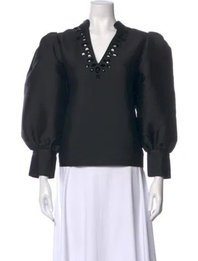 Pre-owned Emily Mccarthy V-neck Long Sleeve Top In Black