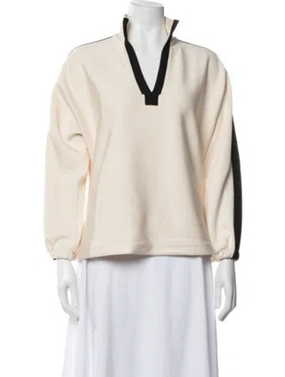 Pre-owned Emily Mccarthy V-neck Long Sleeve Top In Neutrals