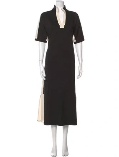 Pre-owned Emily Mccarthy V-neck Midi Length Dress In Black