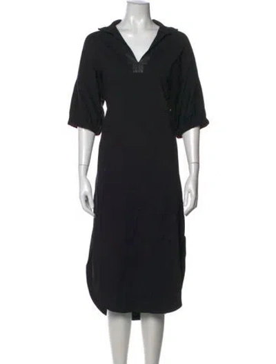 Pre-owned Emily Mccarthy V-neck Midi Length Dress In Black