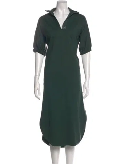Pre-owned Emily Mccarthy V-neck Midi Length Dress In Green