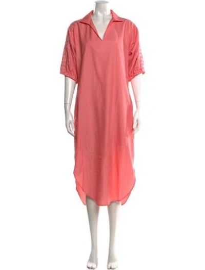 Pre-owned Emily Mccarthy V-neck Midi Length Dress In Pink