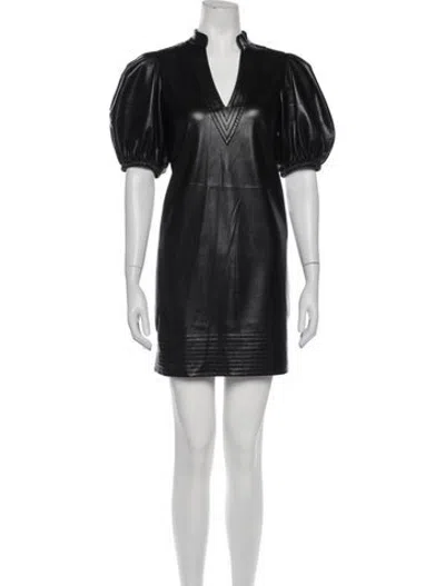 Pre-owned Emily Mccarthy V-neck Mini Dress In Black