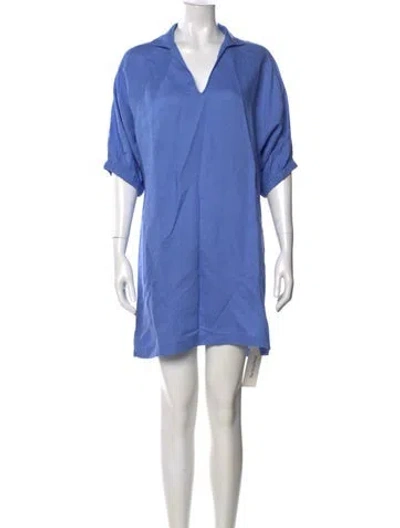 Pre-owned Emily Mccarthy V-neck Mini Dress In Blue