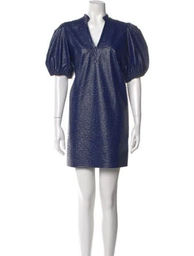 Pre-owned Emily Mccarthy V-neck Mini Dress In Blue