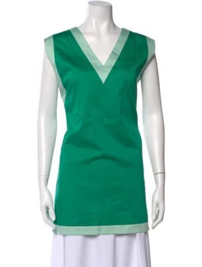 Pre-owned Emily Mccarthy V-neck Mini Dress In Green