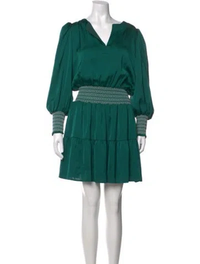 Pre-owned Emily Mccarthy V-neck Mini Dress In Green