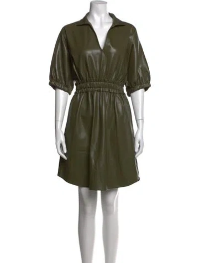 Pre-owned Emily Mccarthy V-neck Mini Dress In Green