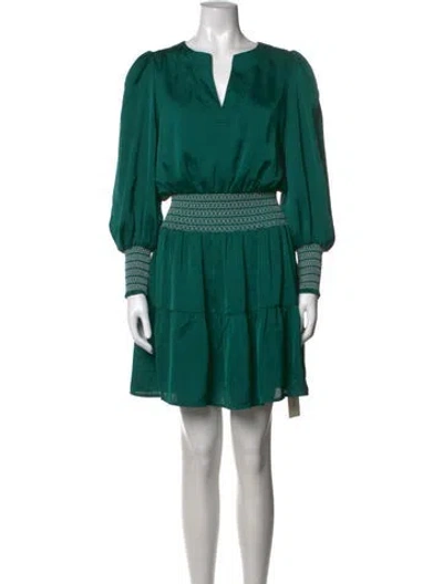 Pre-owned Emily Mccarthy V-neck Mini Dress In Green