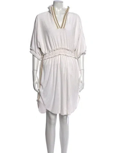 Pre-owned Emily Mccarthy V-neck Mini Dress In White