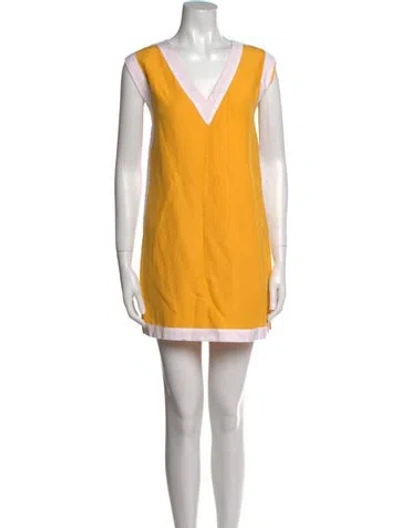Pre-owned Emily Mccarthy V-neck Mini Dress In Yellow