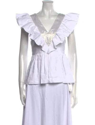 Pre-owned Emily Mccarthy V-neck Short Sleeve Crop Top W/ Tags In White