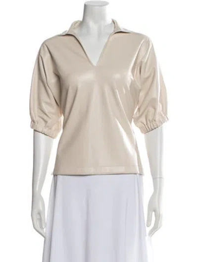 Pre-owned Emily Mccarthy V-neck Short Sleeve Top In Neutrals