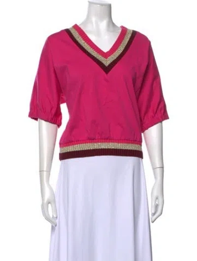 Pre-owned Emily Mccarthy V-neck Short Sleeve Top In Pink